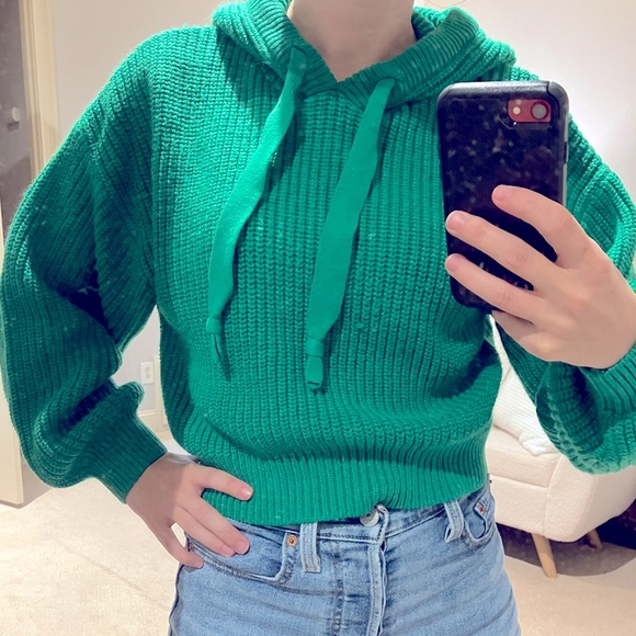 Divided Sweaters - Green crochet sweater hoodie size small